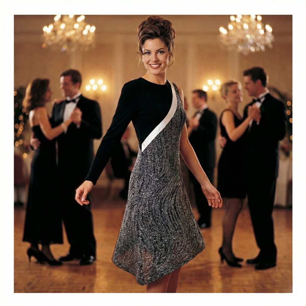 Style Plus Womens Large Asymmetrical Dress Black Silver 90s Glam Y2K